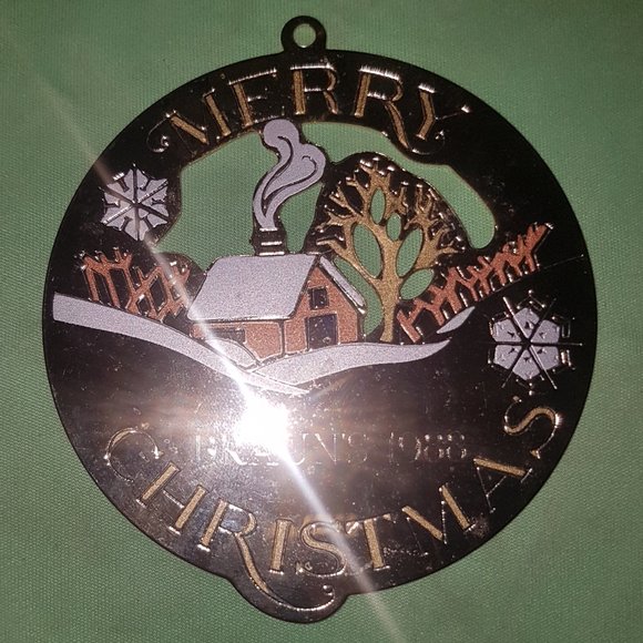 MERRY CHRISTMAS "Brauns 1988" Metal Ornament with Winter Scene (G. Duchin, 1986) - Picture 2 of 8